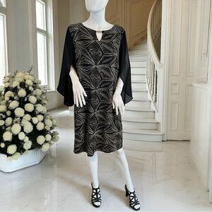 AGB Elegant Black and Gold Patterned Glittering Dress Size 16